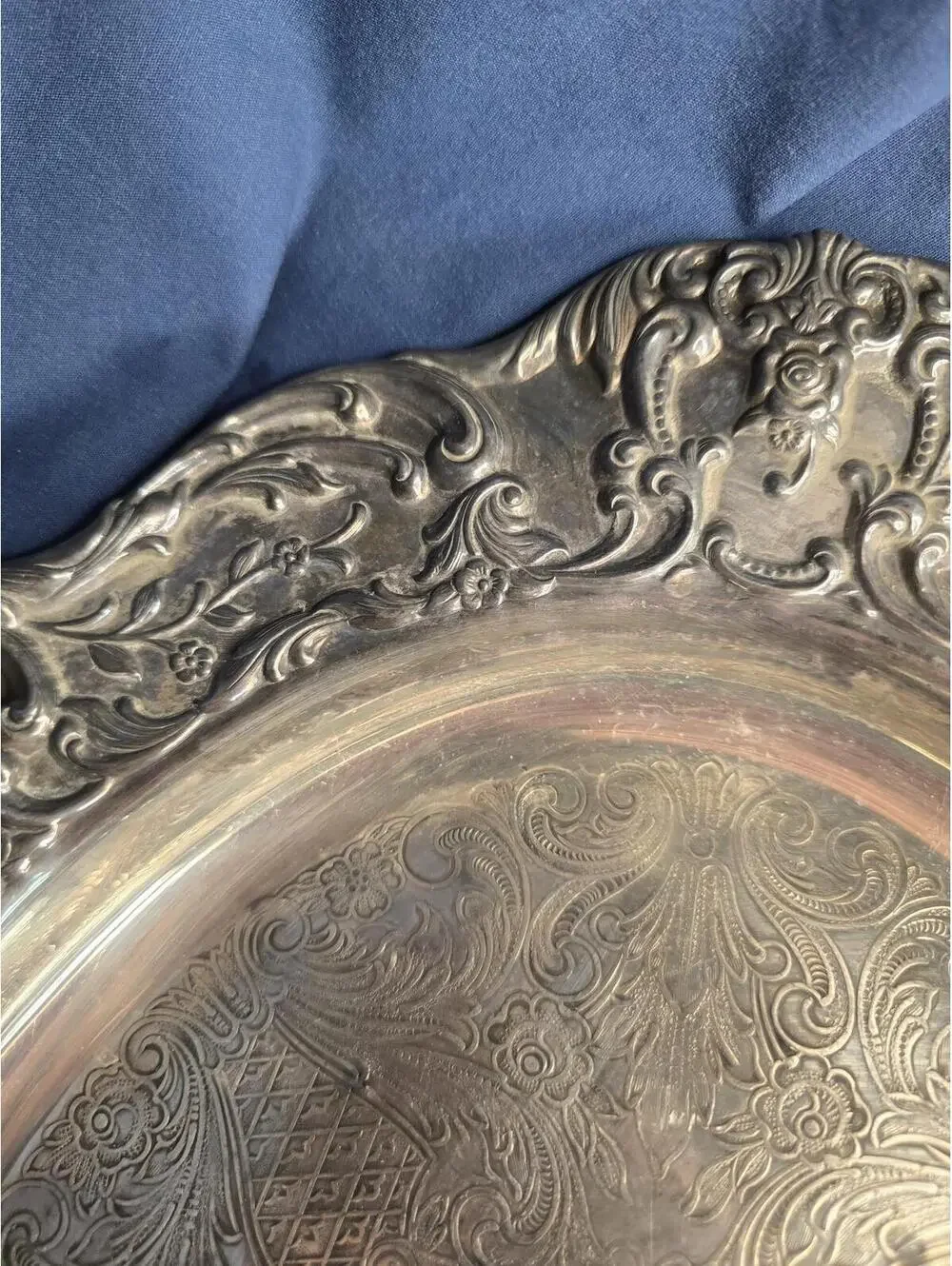 Vintage Ornate Silver Plated Serving Tray